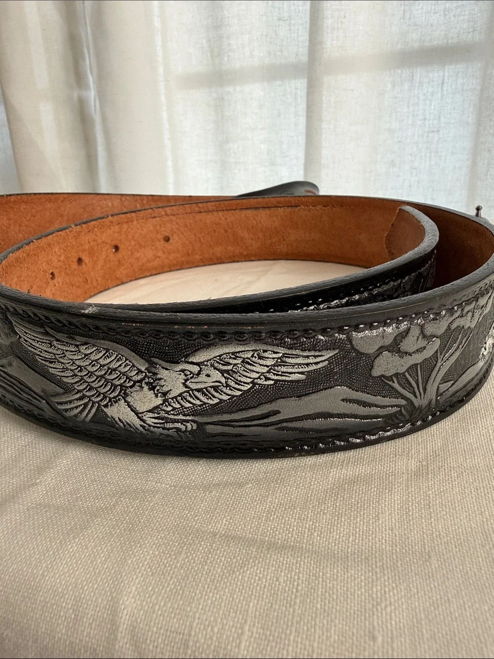 Vintage Harley Davidson  Hand Tooled Black Leather Belt
